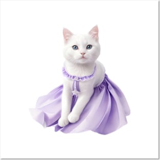 Beautiful cat wearing purple dress Posters and Art